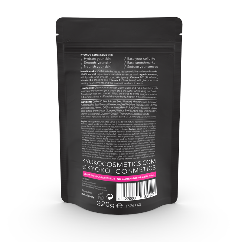 Rückseite der Verpackung Coffee-Scrub Organic Cocoa