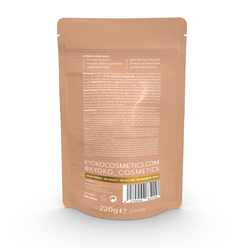 Rückseite der Verpackung Coffee-Scrub Organic Argan